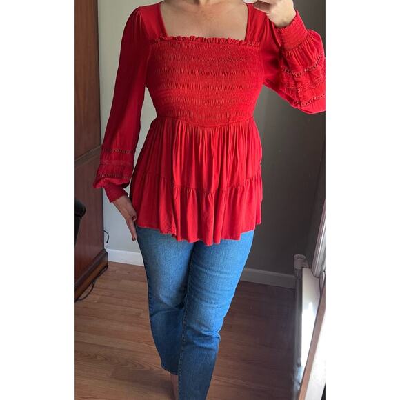 Not For Sale-Red Torrid Long sleeve Babydoll Lace Inset Smocked Square Neckline - Picture 4 of 15